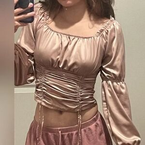 Crave Fame Satin Blouse Ruched Blush Pink Juniors Sz M Like New